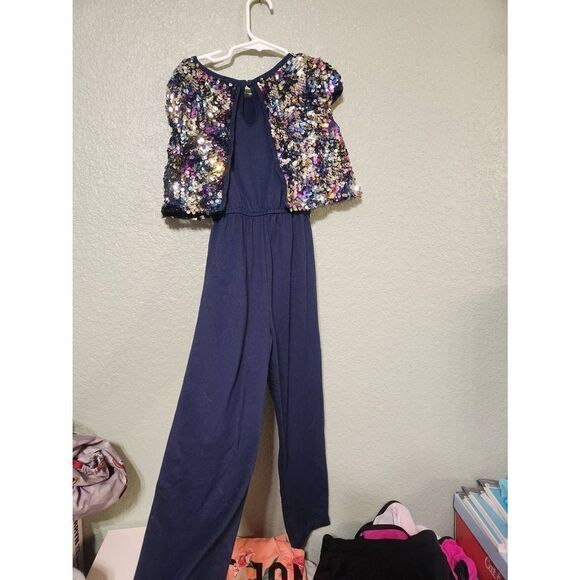 Girls shiny jumpsuit Size 6-7X blue - Picture 6 of 6